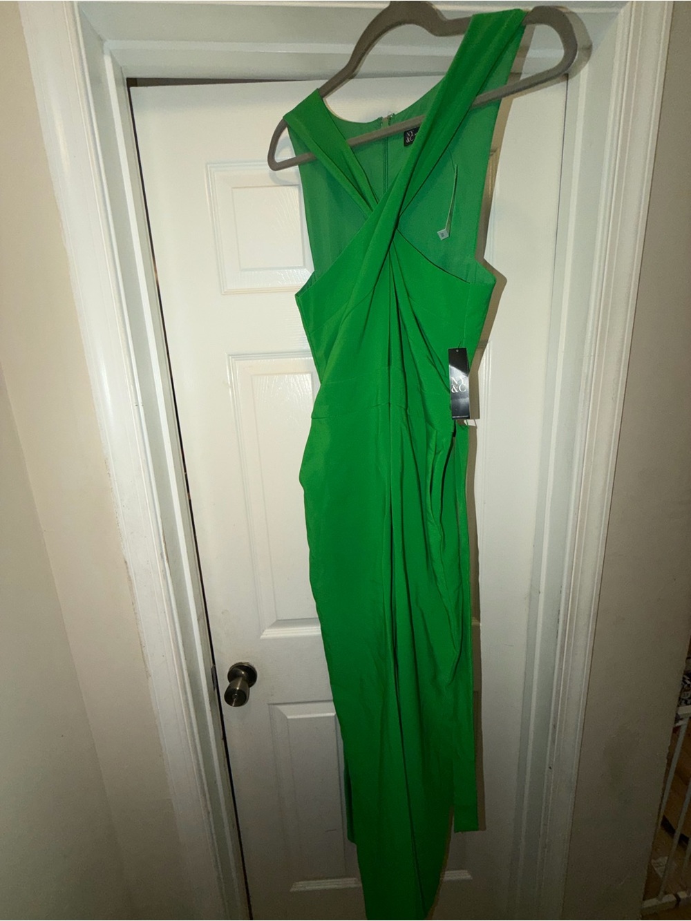 New York & Company Bright Green Asymmetrical Twist Dress